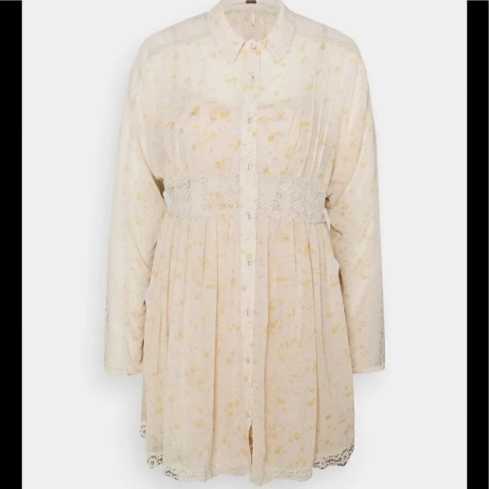 Free People Sheer Romance Mini Dress in Tea Combo Size XS